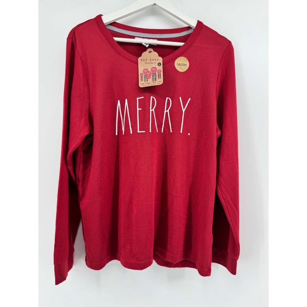 Rae Dunn Merry Red Long Sleeve Pajama Top Womens Large New Holiday Sleepwear